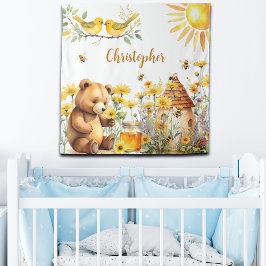 Aangepaste Naam Honingbijen Teddy Bear Achtergrond Wandkleed