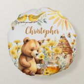 Aangepaste naam Honingbijen Teddy Bear Rond Kussen (Achterkant)