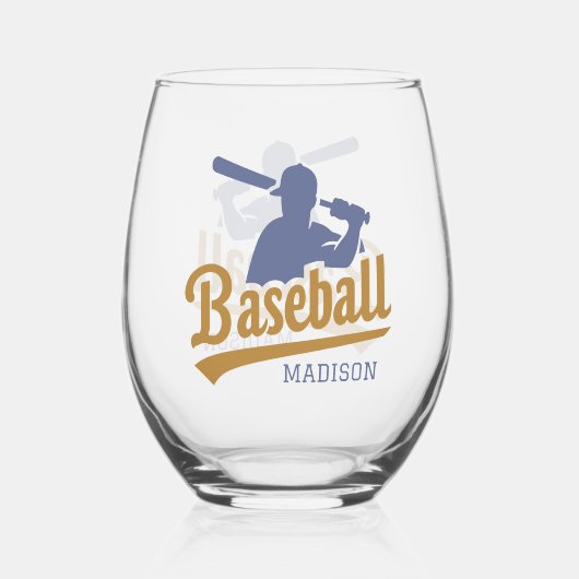 Aangepaste naam honkbalspeler wijnglas zonder voet (Achterkant)