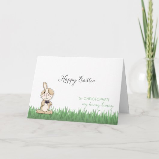 aangepaste naam Hoppy Easter Honey Bunny Kaart (Voorkant)