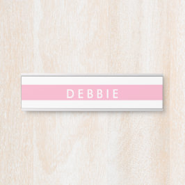 Aangepaste naam horizontale strepen roze & wit deurbordje