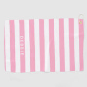 Aangepaste naam horizontale strepen roze & wit golfhanddoek (Horizontaal)