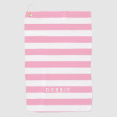 Aangepaste naam horizontale strepen roze & wit golfhanddoek (Voorkant)