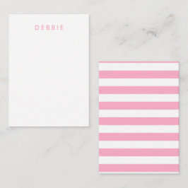 Aangepaste naam horizontale strepen roze & wit notitiekaartje