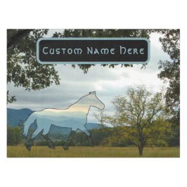 Aangepaste naam Horse Silhouette Mountains Field Tafelkleed