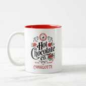 Aangepaste naam Hot Chocolate North Pole Christmas Tweekleurige Koffiemok (Links)