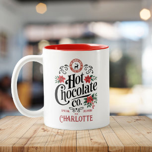 Aangepaste naam Hot Chocolate North Pole Christmas Tweekleurige Koffiemok