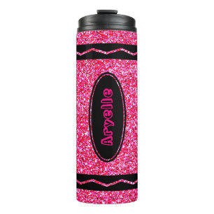 Aangepaste naam Hot Pink Glitter Crayon Drink Tumb Thermosbeker