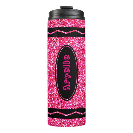Aangepaste naam Hot Pink Glitter Crayon Drink Tumb Thermosbeker (Voorkant)