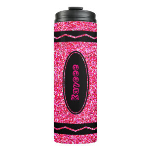 Aangepaste naam Hot Pink Glitter Crayon Drink Tumb Thermosbeker