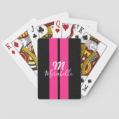 Aangepaste naam Hot Pink Racing Stripe Monogrammed Pokerkaarten (Achterkant)