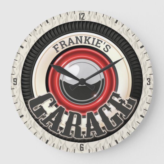 Aangepaste naam Hot Rod White Wall Tire Garage Grote Klok (Voorkant)
