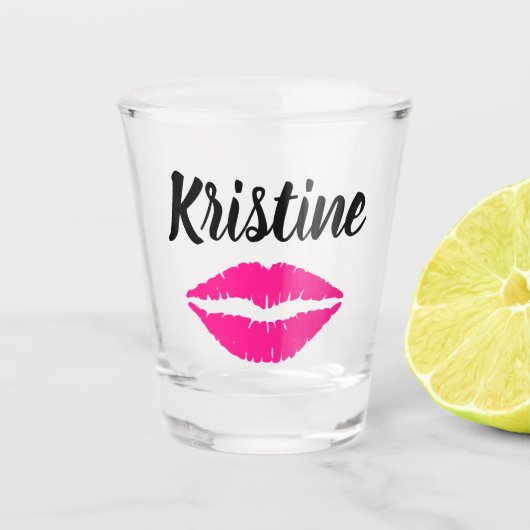 Aangepaste naam Hot Roze Lippen Kus Shot Glas (Voorkant)