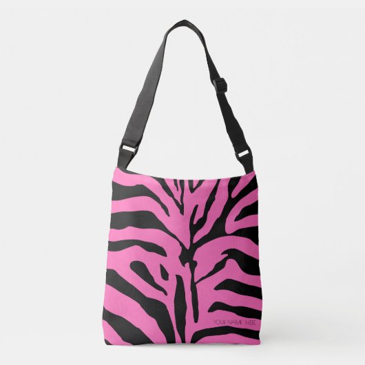 Aangepaste naam hot roze zebra huidvector crossbody tas (Voorkant)