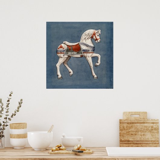 Aangepaste naam | Houten Carrousel Horse Art Poster (Keuken)