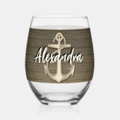 Aangepaste naam houten scheepsanker wijnglas zonder voet (Achterkant)