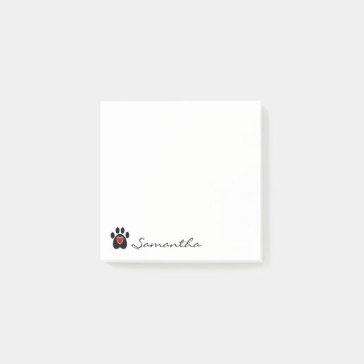 Aangepaste naam huisdier Pootafdruk Rode Hart Post Post-it® Notes (Voorkant)