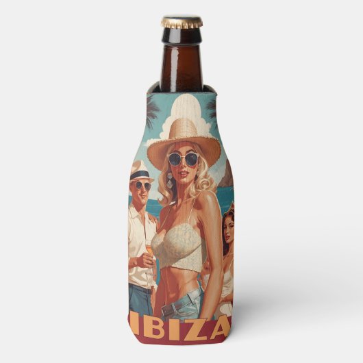 Aangepaste naam Ibiza, Spanje Reisposter Flesjeskoeler (Fles Voorkant)