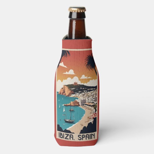 Aangepaste naam Ibiza, Spanje Reisposter Flesjeskoeler (Fles Voorkant)