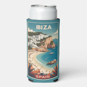 Aangepaste naam Ibiza, Spanje Reisposter Seltzer Blikjeskoeler