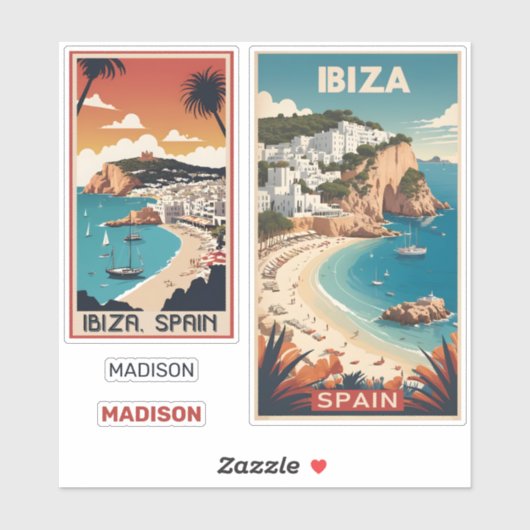 Aangepaste naam Ibiza, Spanje Reisposter Sticker (Vel)