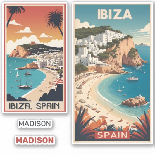 Aangepaste naam Ibiza, Spanje Reisposter Sticker (Voorkant)
