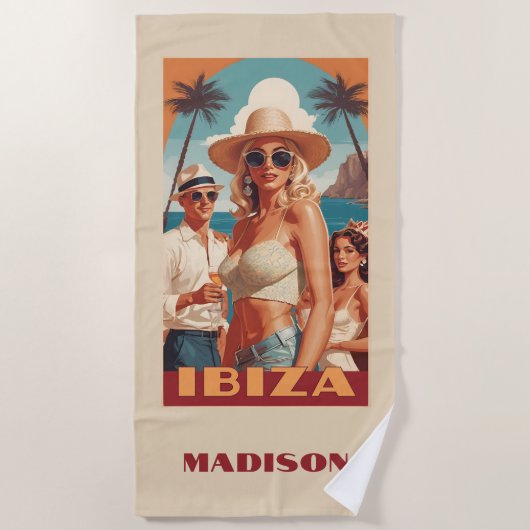 Aangepaste naam Ibiza, Spanje Reisposter Strandlaken (Voorkant)