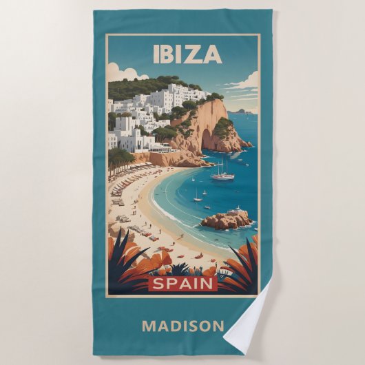 Aangepaste naam Ibiza, Spanje Reisposter Strandlaken (Voorkant)