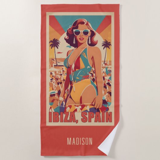 Aangepaste naam Ibiza, Spanje Reisposter Strandlaken (Voorkant)
