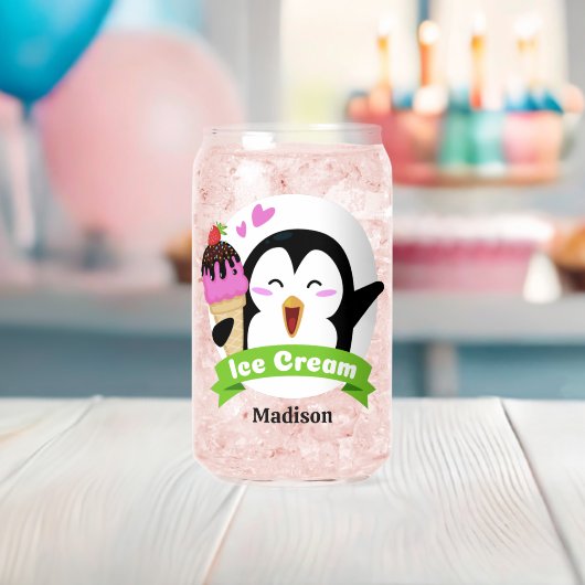 Aangepaste naam Ice Cream Penguin Blikvorm Glas (Insitu (Baby Shower))