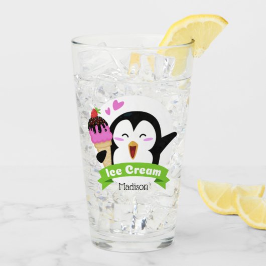 Aangepaste naam Ice Cream Penguin pint glass Glas (Achterkant ijs)