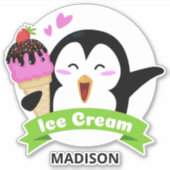 Aangepaste naam Ice Cream Penguin Sticker (Voorkant)