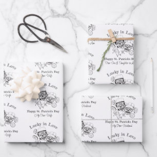 Aangepaste naam Ierse suiker schedel Paar Lucky in Inpakpapier Vel