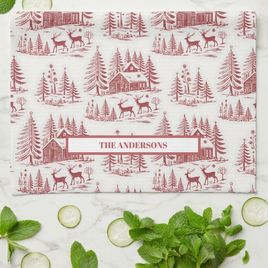 Aangepaste Naam  Illustratie Rendier Winter Theedoek (Gevouwen)