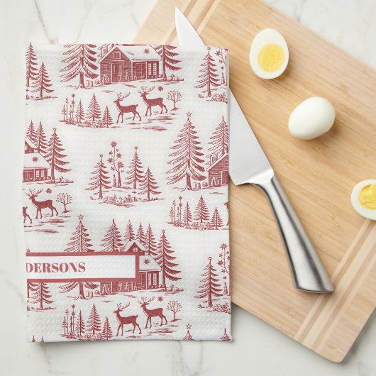 Aangepaste Naam  Illustratie Rendier Winter Theedoek (Quarter Fold)