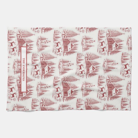 Aangepaste Naam  Illustratie Rendier Winter Theedoek (Horizontaal)