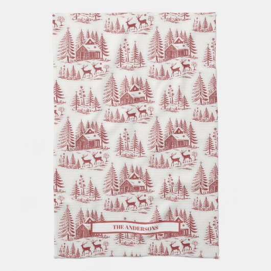 Aangepaste Naam  Illustratie Rendier Winter Theedoek (Verticaal)