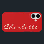 Aangepaste naam in Manuscript Typografie Modern Re iPhone 16 Hoesje<br><div class="desc">Gepersonaliseerde naam in Script Typografie Moderne Rode iPhone Case</div>