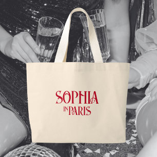 Aangepaste naam in Parijs thema vrijgezellenfeestj Grote Tote Bag