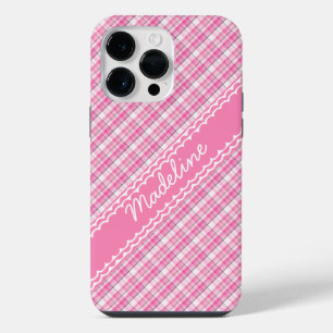 Aangepaste naam  in Pink Pset Tartan Patroon iPhone 14 Pro Max Hoesje