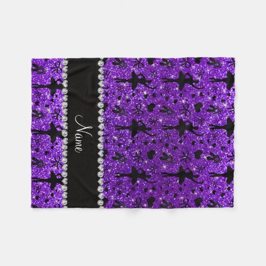 Aangepaste naam indigo paarse glitter ballerinas fleece deken (Voorkant (Horizontaal))