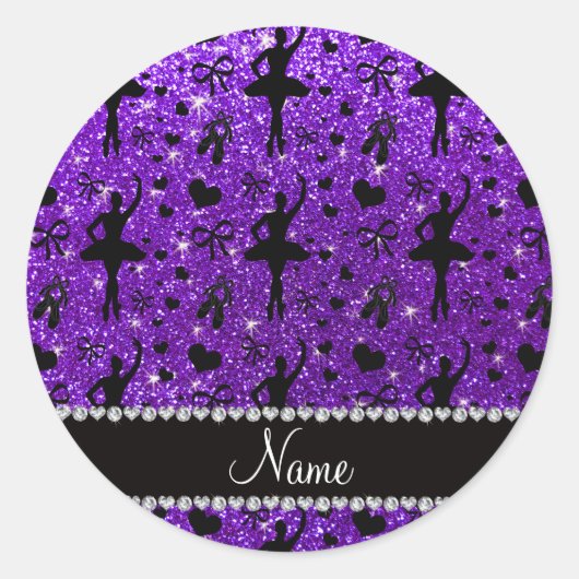 Aangepaste naam indigo paarse glitter ballerinas ronde sticker (Voorkant)