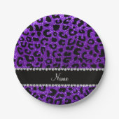 Aangepaste naam indigo paarse glitter cheetah prin papieren bordje (Voorkant)