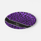 Aangepaste naam indigo paarse glitter cheetah prin papieren bordje (Gekanteld)