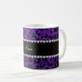 Aangepaste naam indigo paarse glitter leopard prin koffiemok (Voorkant rechts)