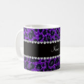 Aangepaste naam indigo paarse glitter leopard prin koffiemok (Voorkant links)