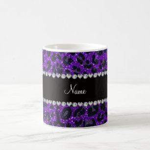 Aangepaste naam indigo paarse glitter leopard prin koffiemok