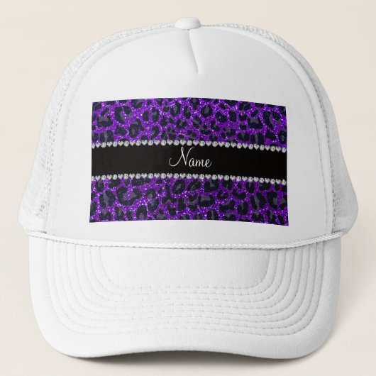 Aangepaste naam indigo paarse glitter leopard prin trucker pet (Voorkant)
