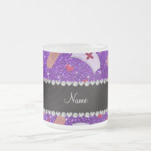 Aangepaste naam indigo paarse glitter verpleegster matglas koffiemok
