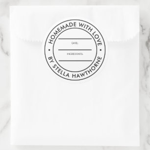 Aangepaste naam ingrediënten datum zelfgemaakt met ronde sticker